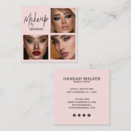 Tarjeta De Visita Cuadrada Elegant Blush Rosa Negro Script 3 Foto Maquillaje