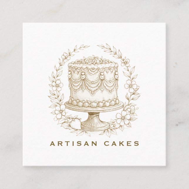 Tarjeta De Visita Cuadrada Elegant  Cake Bakery Logo (Anverso)