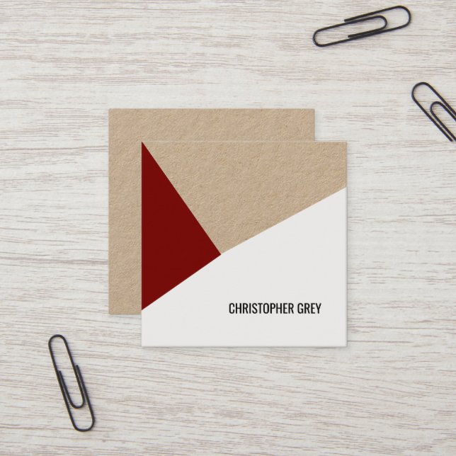 Tarjeta De Visita Cuadrada Elegant Cool Paper Kraft Grey Burgendy (Anverso/Reverso In Situ)