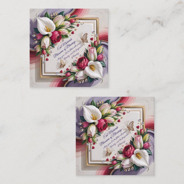 Tarjeta De Visita Cuadrada Elegant Eid Al Adha Greeting Card with White Calla (Anverso / Reverso)