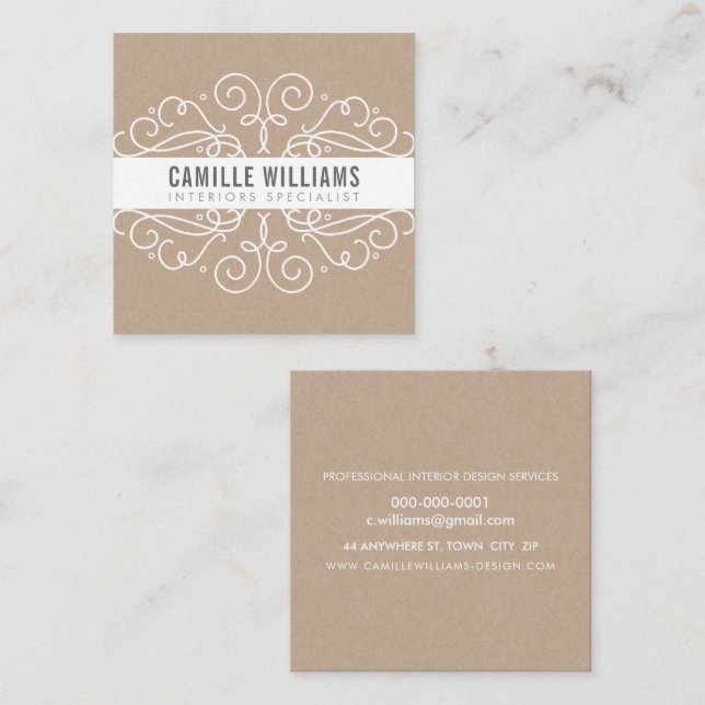 Tarjeta De Visita Cuadrada ELEGANT elegante swift art nouveau Eco Kraft White (Anverso / Reverso)