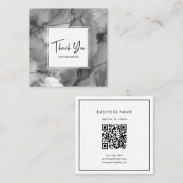 Tarjeta De Visita Cuadrada Elegant Grey Watercolor Abstract QR Code Thank You