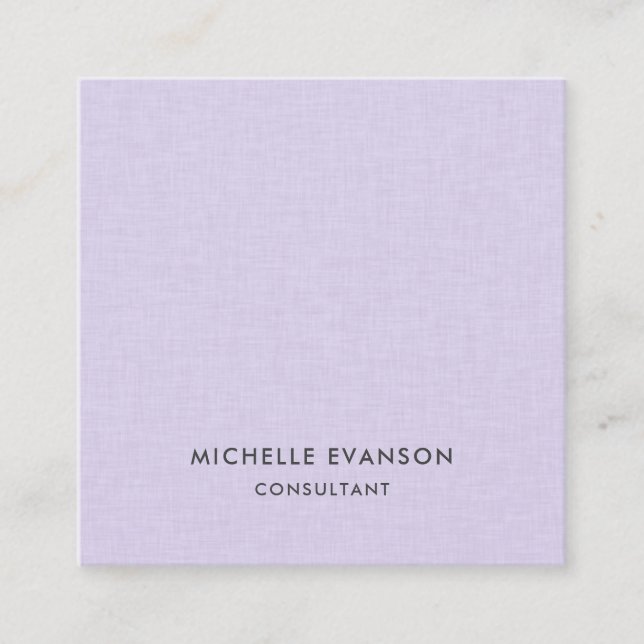 Tarjeta De Visita Cuadrada Elegant Minimal Lavender Purple Linen Professional (Anverso)