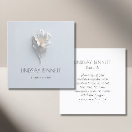 Tarjeta De Visita Cuadrada Elegant Minimalist Floral White Blue