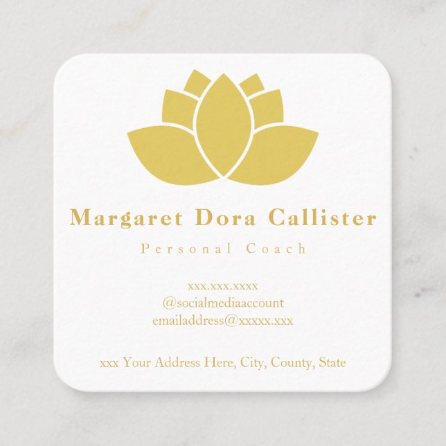 Tarjeta De Visita Cuadrada Elegant Minimalist Golden Lotus Flower (Anverso)