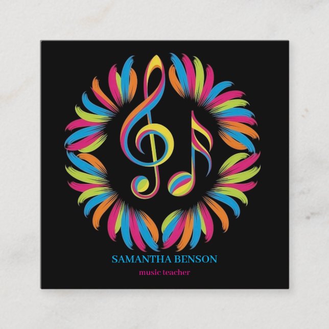 Tarjeta De Visita Cuadrada Elegant Musician Business card with Music Note (Anverso)