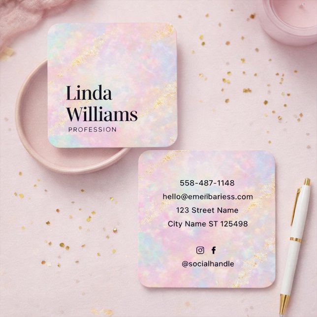 Tarjeta De Visita Cuadrada Elegant Pastel Marble Business Card with Gold  (Subido por el creador)