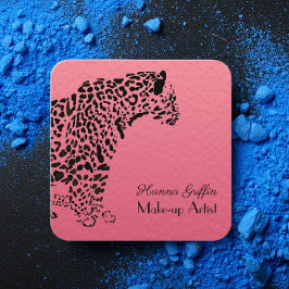 Tarjeta De Visita Cuadrada Elegant Pink and Black Jaguar Make-Up