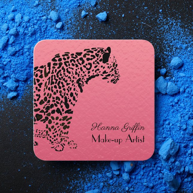 Tarjeta De Visita Cuadrada Elegant Pink and Black Jaguar Make-Up (Subido por el creador)