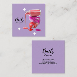 Tarjeta De Visita Cuadrada Elegant Purple Nail Technician