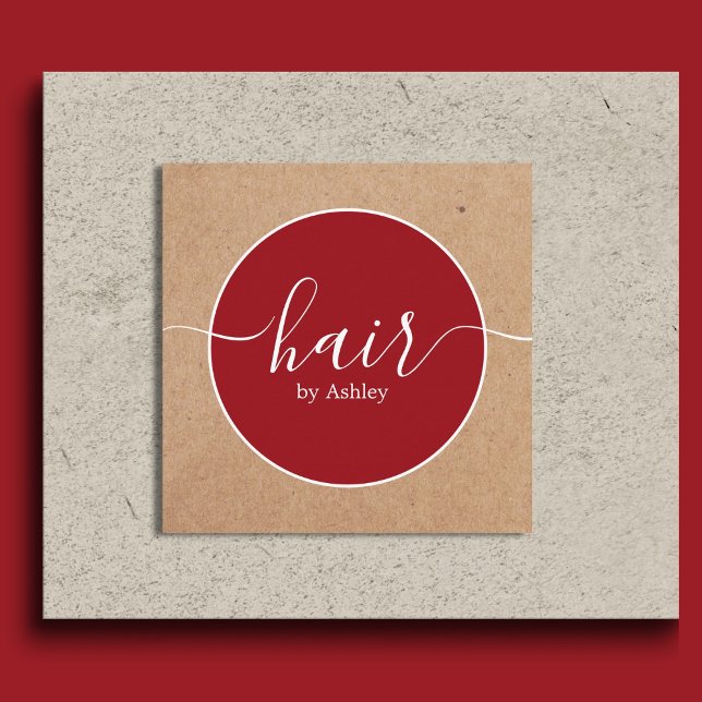 Tarjeta De Visita Cuadrada Elegant Red White Circle Printed Kraft Hairdresser (Subido por el creador)