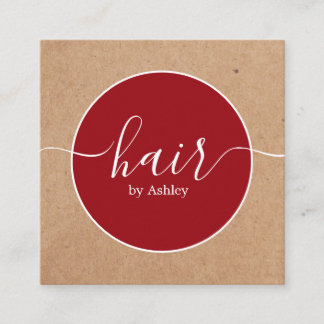Tarjeta De Visita Cuadrada Elegant Red White Circle Printed Kraft Hairdresser