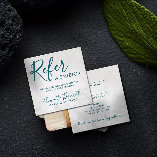 Tarjeta De Visita Cuadrada Elegant spa and wellness referral white marble  (Subido por el creador)