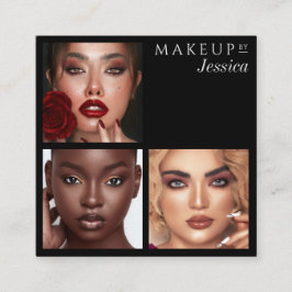Tarjeta De Visita Cuadrada Elegant Typography Black 3 Photo Makeup