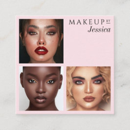 Tarjeta De Visita Cuadrada Elegant Typography Blush Pink 3 Photo Makeup