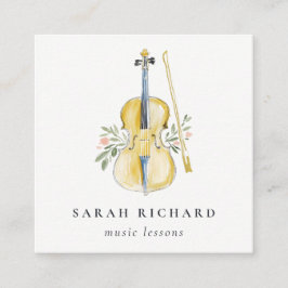 Tarjeta De Visita Cuadrada Elegant Watercolor Guitar Musician Music Teacher