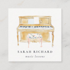 Tarjeta De Visita Cuadrada Elegant Watercolor Piano Musician Music Teacher