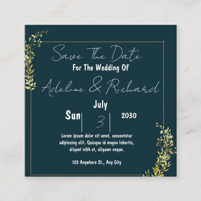 Tarjeta De Visita Cuadrada Elegant Wedding Invitation – Classic & Romantic Ce (Anverso)