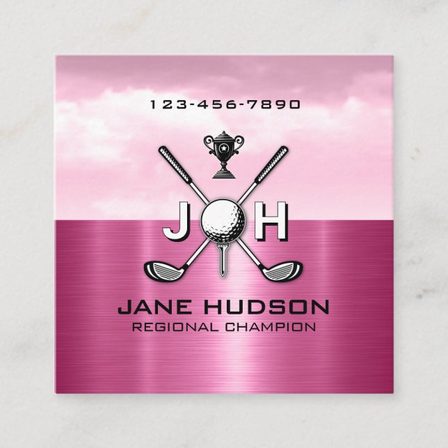 Tarjeta De Visita Cuadrada Elegant Women Golf Monogram Design (Anverso)