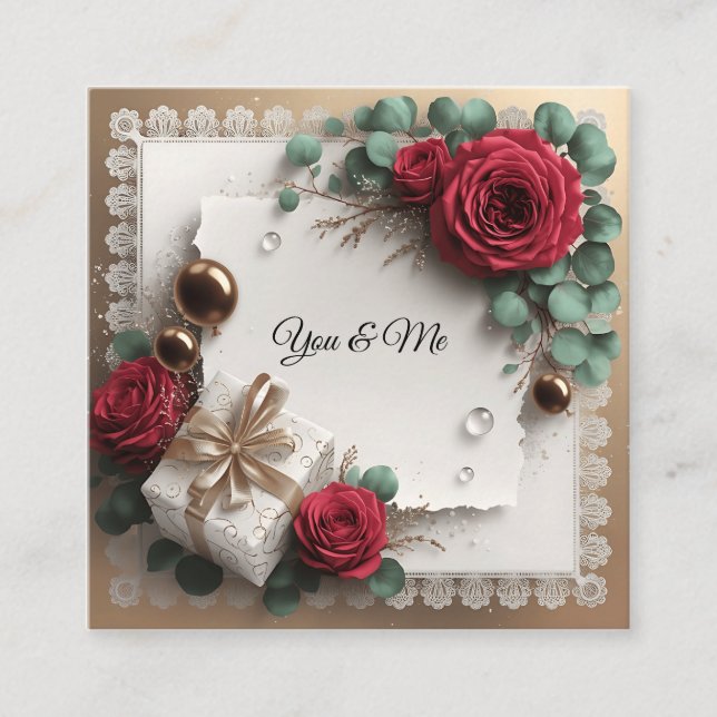 Tarjeta De Visita Cuadrada Elegant “You & Me” Gold Cursive Flat Greeting Card (Anverso)