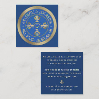 Tarjeta De Visita Cuadrada Elegante abeja de miel diseño azul real con oro