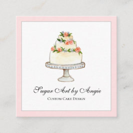 Tarjeta De Visita Cuadrada Elegante acuarela Boda pastelería Plaza