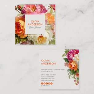 Tarjeta De Visita Cuadrada Elegante Acuarela Floral Botánica Brillante