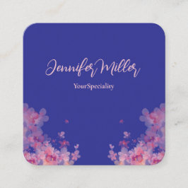 Tarjeta De Visita Cuadrada Elegante acuarela floral pastel azul marino  