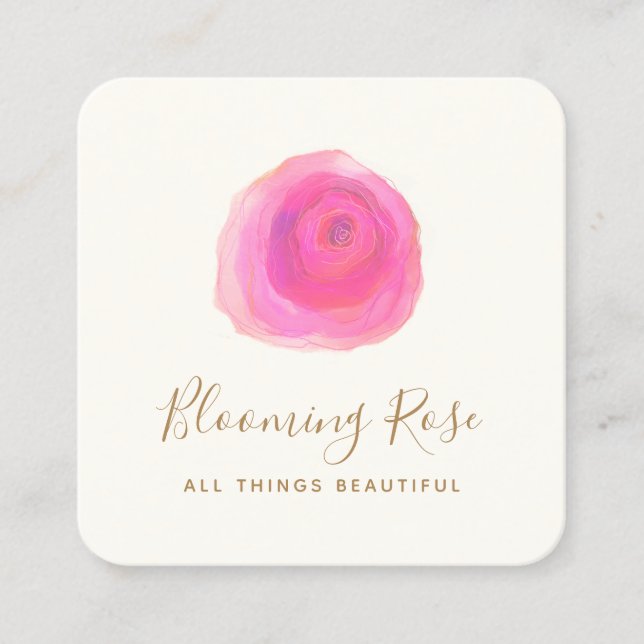 Tarjeta De Visita Cuadrada Elegante acuarela floral Rosa de autobús cuadrado (Anverso)