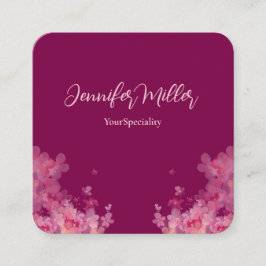 Tarjeta De Visita Cuadrada Elegante acuarela floral rosa oscuro