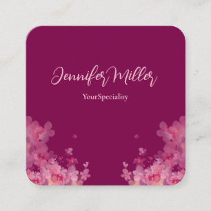 Tarjeta De Visita Cuadrada Elegante acuarela floral rosa oscuro