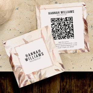 Tarjeta De Visita Cuadrada Elegante acuarela QR Código Terracotta Floral