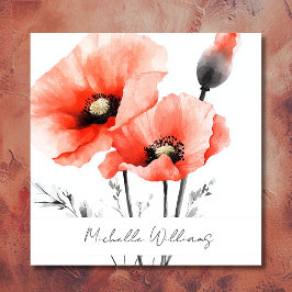 Tarjeta De Visita Cuadrada Elegante acuarela Red Poppy Floral