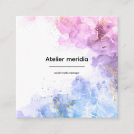 Tarjeta De Visita Cuadrada Elegante Acuarela Rosa Azul Dorado Redes Sociales