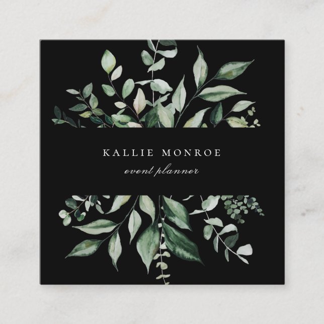 Tarjeta De Visita Cuadrada Elegante acuarela Wild Foliage Oscuro (Anverso)