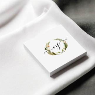 Tarjeta De Visita Cuadrada Elegante acuarela Wreath Caligraphy Logo