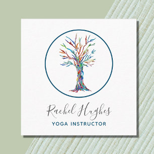 Tarjeta De Visita Cuadrada Elegante árbol del instructor de yoga de la vida