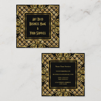 Tarjeta De Visita Cuadrada Elegante Art Deco Dorado Negro Vintage 1930 con Es