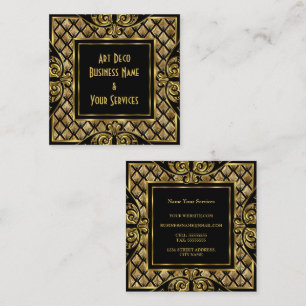 Tarjeta De Visita Cuadrada Elegante Art Deco Dorado Negro Vintage 1930 Estilo