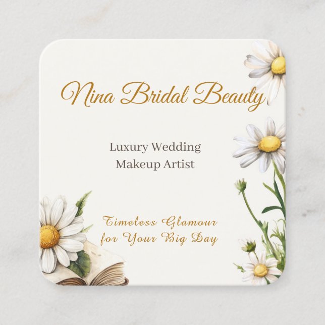 Tarjeta De Visita Cuadrada Elegante artista de maquillaje Boda floral de marg (Anverso)