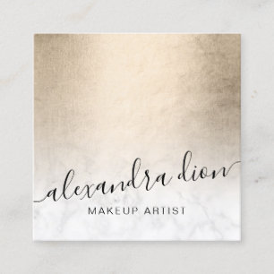 Tarjeta De Visita Cuadrada Elegante artista de maquillaje de mármol blanco d