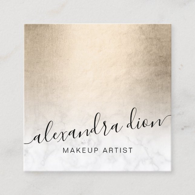 Tarjeta De Visita Cuadrada Elegante artista de maquillaje de mármol blanco de (Anverso)