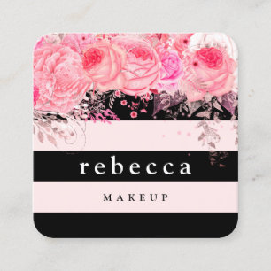 Tarjeta De Visita Cuadrada Elegante artista de maquillaje de rayas negras con