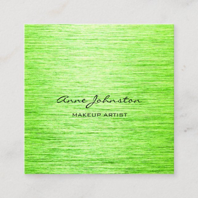 Tarjeta De Visita Cuadrada Elegante artista de maquillaje Lime Green Brushed  (Anverso)
