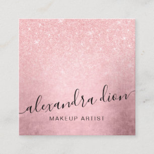 Tarjeta De Visita Cuadrada Elegante artista de maquillaje purpurina rosado