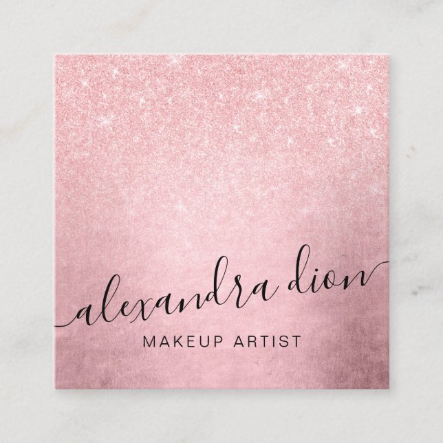 Tarjeta De Visita Cuadrada Elegante artista de maquillaje purpurina rosado (Anverso)