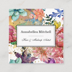 Tarjeta De Visita Cuadrada Elegante artista de maquillaje Salón de pelo Purpu