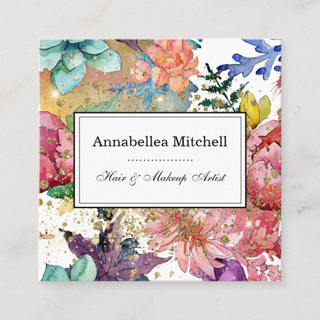 Tarjeta De Visita Cuadrada Elegante artista de maquillaje Salón de pelo Purpu (Anverso)