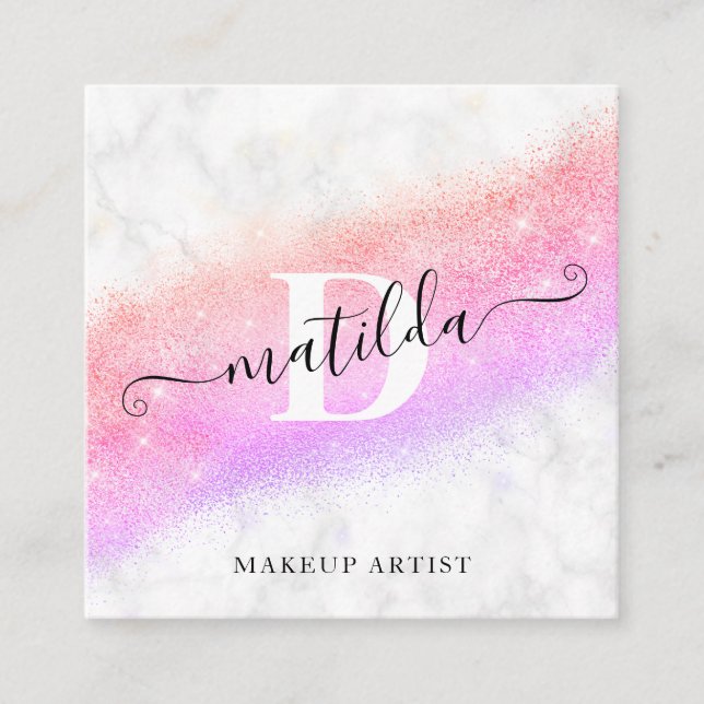 Tarjeta De Visita Cuadrada Elegante artista de mármol purpurina púrpura (Anverso)