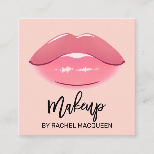 Tarjeta De Visita Cuadrada Elegante artista moderno de arte de labios rosados (Anverso)